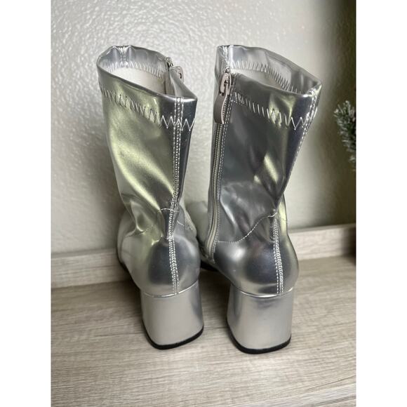 Women's Gogo Boots Mid Calf Block Heel Square Toe Zipper Low heel short booties - Picture 3 of 5